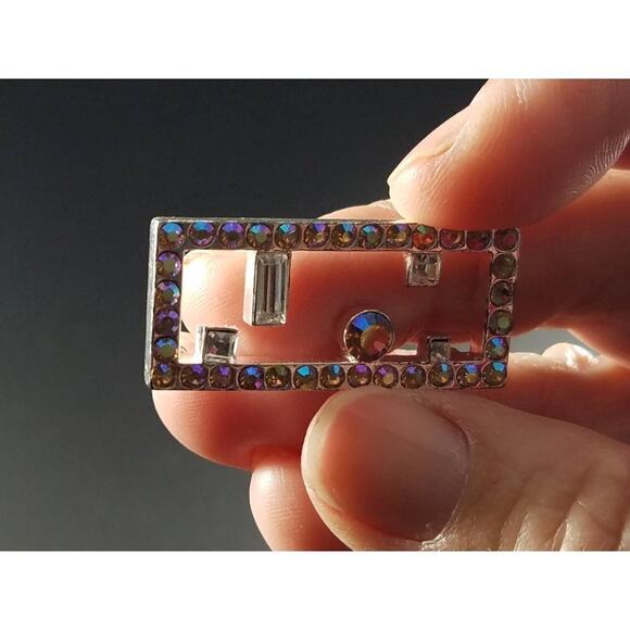 Vintage Givenchy Aurora Borealis Rhinestones Brooch, AB Rhinestones, 1 1/2 Inch - Picture 8 of 9